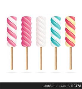 Realistic Marshmallows Candy Vector.. Realistic Marshmallows Candy Vector. Pink And White Spiral Candy. Strawberry And Cream Marshmallow Lollipop