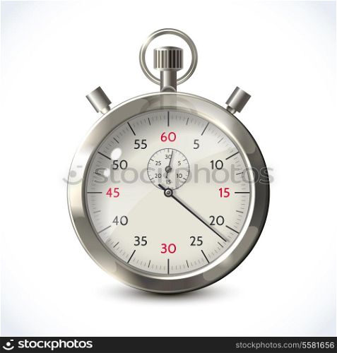 Realistic metallic stopwatch sport chronometer isolated on white background vector illustration