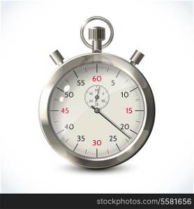 Realistic metallic stopwatch sport chronometer isolated on white background vector illustration