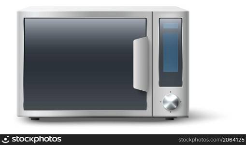 Realistic microwave oven. Modern kitchen appliance with glass door isolated on white background. Realistic microwave oven. Modern kitchen appliance with glass door