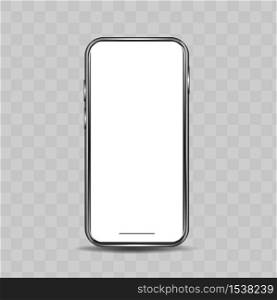 Realistic model phone with a blank display on a transparent background. Smartphone screen view. Mobile phone template.. Realistic model phone with a blank display on a transparent background.