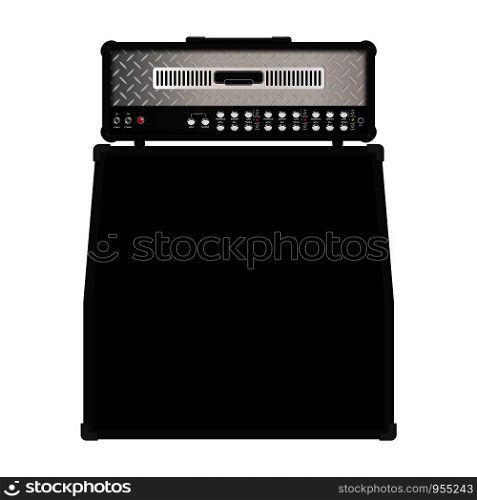Realistic modern rock amplifier with cabinet speaker, vector illustration
