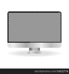 Realistic monitor with transpatent screen vector illustration, white background.