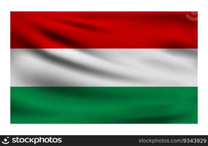Realistic National flag of Hungary. Current state flag made of fabric. Vector illustration of lying wavy cloth in national colors of Hungary. 