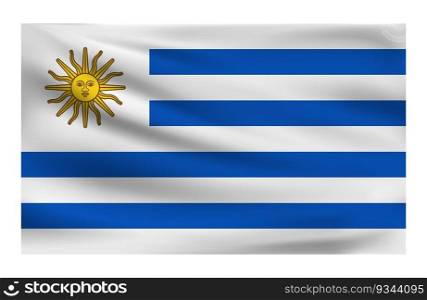 Realistic National flag of Uruguay. Current state flag made of fabric. Vector illustration of lying wavy cloth in national colors of Uruguay. 