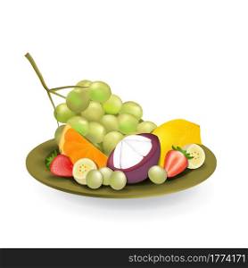 Realistic Natural Fresh Fruits on Plate Summer Isolated Vector Illustration 08