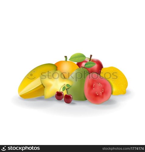 Realistic Natural Fresh Fruits on White Summer Isolated Vector Illustration 02