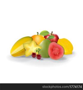 Realistic Natural Fresh Fruits on White Summer Isolated Vector Illustration 02