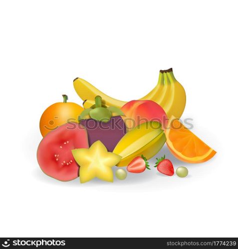 Realistic Natural Fresh Fruits on White Summer Isolated Vector Illustration 04