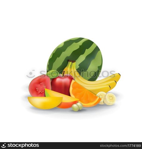 Realistic Natural Fresh Fruits on White Summer Isolated Vector Illustration 08