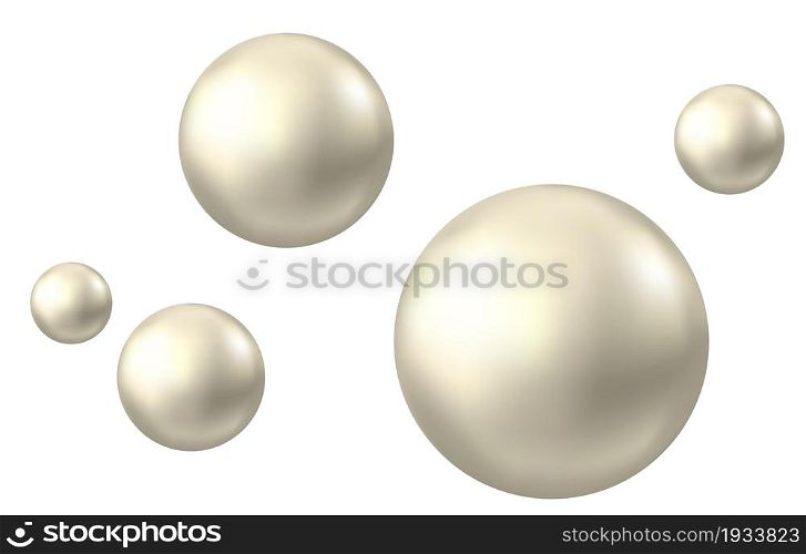 Realistic natural pearl. Jewel gems. Shiny silver ball isolated on white background. Vector jewelry sphere.