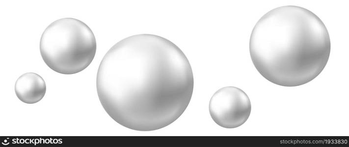 Realistic natural pearl. Jewel gems. Shiny silver ball isolated on white background. Vector jewelry sphere.