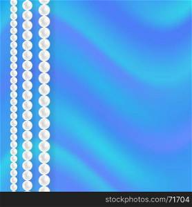 Realistic Natural White Pearl Frame on Blue Gradient Background. Realistic Natural White Pearl Frame