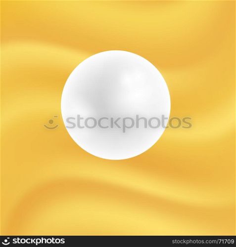 Realistic Natural White Pearl. Realistic Natural White Pearl Isolated on Yellow Wave Background