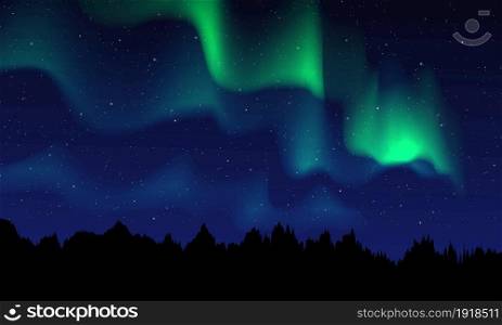 Realistic northern lights, Night sky and amazing polar lights vector illustration.