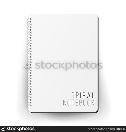 Realistic Note Template Blank. Spiral And Paper. Clean Mock Up For Your Design. Vector illustration. Spiral Empty Notepad Blank Mockup. Template For Advertising Branding, Corporate Identity. 3D Realistic Notebook Mockup. Blank Notebook With Clean Cover