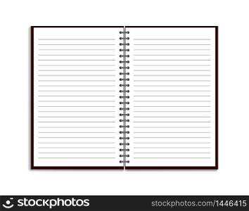 Realistic notebook in mockup style. Blank notepad with spiral. Template of empty notepad with lines on white background. vector eps10. Realistic notebook in mockup style. Blank notepad with spiral. Template of empty notepad with lines on white background. vector