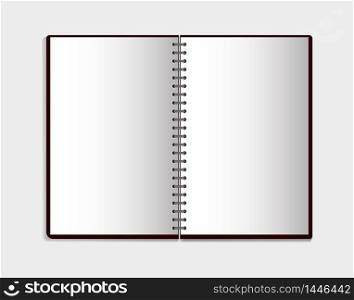 Realistic notebook in mockup style. Blank notepad with spiral. Template of empty notepad on white background. vector eps10. Realistic notebook in mockup style. Blank notepad with spiral. Template of empty notepad on white background. vector