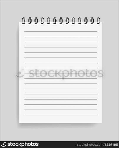 Realistic notebook in mockup style. Blank notepad with spiral. Template of empty notepad with lines. vector eps10. Realistic notebook in mockup style. Blank notepad with spiral. Template of empty notepad with lines. vector
