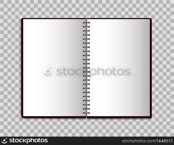 Realistic notebook in mockup style. Open blank notepad with spiral. Template of empty notepad on isolated background. vector eps10. Realistic notebook in mockup style. Open blank notepad with spiral. Template of empty notepad on isolated background. vector