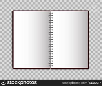 Realistic notebook in mockup style. Open blank notepad with spiral. Template of empty notepad on isolated background. vector eps10. Realistic notebook in mockup style. Open blank notepad with spiral. Template of empty notepad on isolated background. vector