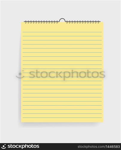 Realistic notebook with lines in mockup style. Blank notepad with spiral. Template of empty sketchbook on grey background. vector illustration eps10. Realistic notebook with lines in mockup style. Blank notepad with spiral. Template of empty sketchbook on grey background. vector
