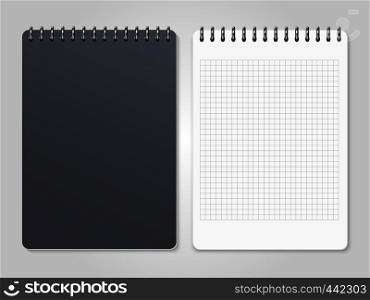 Realistic notebooks with spiral - cover and lined page. Vector illustration. Realistic notebooks with spiral - cover and lined page