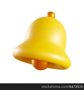Realistic notification bell in 3D style. Yellow ringing bell isolated on white background.