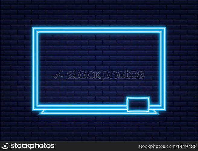 Realistic office Whiteboard. Neon icon. Empty whiteboard with marker pens. Vector stock illustration. Realistic office Whiteboard. Neon icon. Empty whiteboard with marker pens. Vector stock illustration.