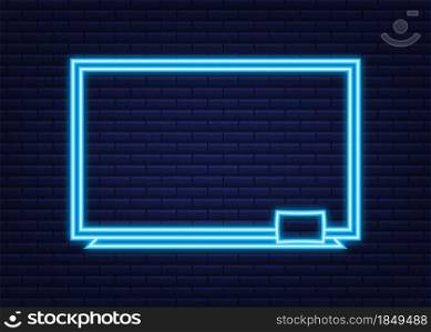 Realistic office Whiteboard. Neon icon. Empty whiteboard with marker pens. Vector stock illustration. Realistic office Whiteboard. Neon icon. Empty whiteboard with marker pens. Vector stock illustration.