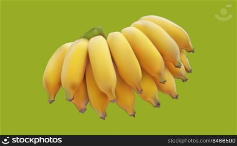 realistic one group yellow ripe banana fruit invert side vide. vector illustration eps10