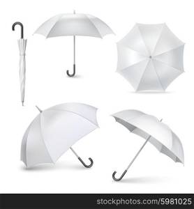 Realistic open closed umrella icons set . Light gray umbrellas and parasols in various positions open and folded pictograms collection realistic isolated vector illustration