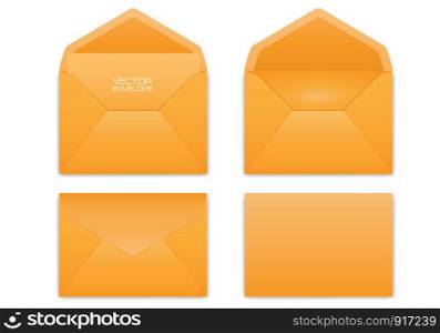 Realistic orange envelope set on white background vector illustration.