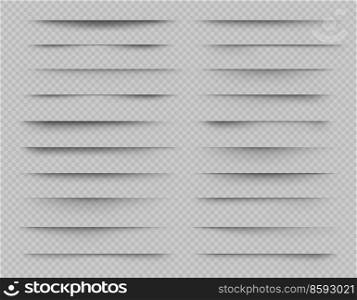 Realistic overlay transparent shadow effects, frames or paper line shadow, vector website page edges. White or black paper edge shadow effects and linear shade borders for web site divider background. Realistic overlay transparent shadow shade effects
