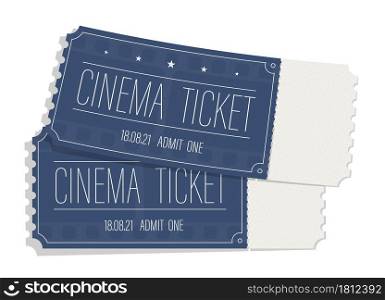 Realistic paper cinema Theater ticket. Perforated paper ticket for admission to cinema. Vector isolated on white background