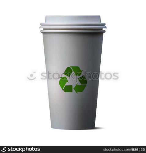 Realistic paper coffee cup and recycle sign, Eco paper cup, vector illustration