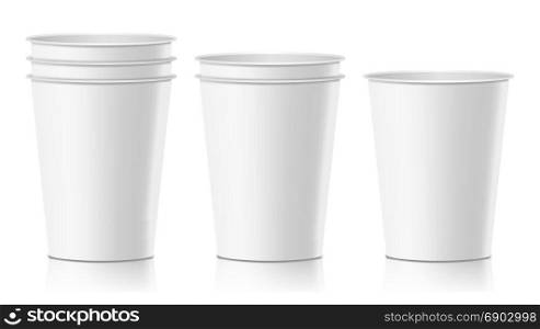Realistic Paper Cup Vector. Cafe Latte, Mocha, Cappuccino Cup Mock Up. Isolated Illustration. Coffee Paper Cup Vector. Empty Clean Paper Or Plastic Container For Drink. Isolated Illustration
