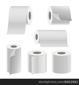 Realistic Paper Roll Set Vector. Template Blank White Toilet Paper roll Mock Up. Thermal Fax Roll Template Isolated Illustration. Paper Tape Roll Set Vector. Bathroom Hygiene. 3D Toilet Paper Blank. Packaging Kitchen Towel, Toilet Paper Roll Isolated Illustration