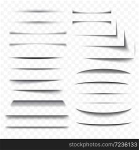 Realistic paper shadow effect set transparent with soft edges isolated on checkered background. Element for product design , web banner, advertising promotional message.