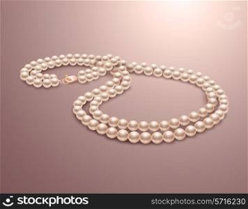 Realistic pearl necklace jewelry isolated on pink background vector illustration
