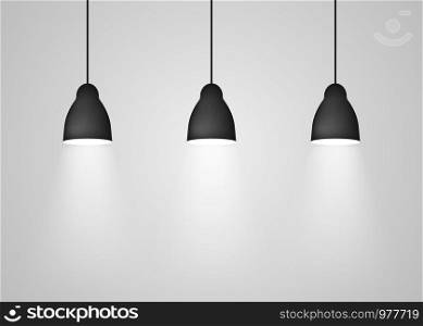 Realistic pendant lamps isolated on back. Vector. Realistic pendant lamps