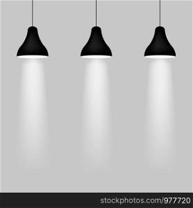 Realistic pendant lamps isolated on back. Vector. Realistic pendant lamps