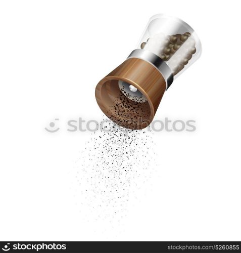Realistic Pepper Mill Composition. Realistic pepper mill composition in the preparation of meals with pepper on white background vector illustration