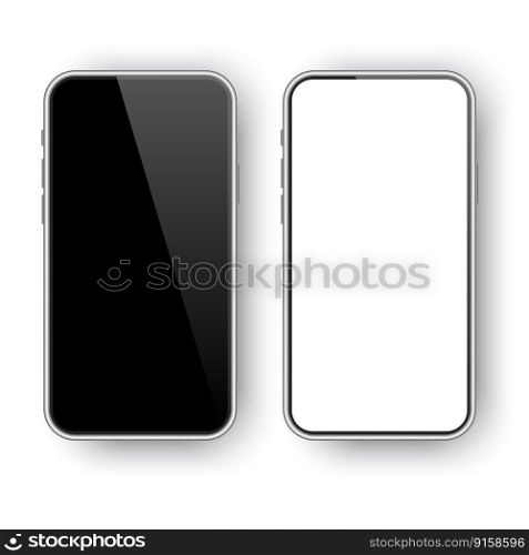 Realistic phones black screen. Smartphone icon. Mockup display. Vector illustration. EPS 10.. Realistic phones black screen. Smartphone icon. Mockup display. Vector illustration.