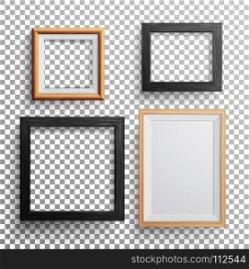 Realistic Photo Frame Vector. 3d Set Square, A3, A4 Sizes Light Wood Blank Picture Frame, Hanging On Transparent Background With Soft Transparent Shadow. Design Template For Mock Up.. Realistic Photo Frame Vector. 3d Set Square, A3, A4 Sizes Light Wood Blank Picture Frame, Hanging On Transparent Background With Soft Transparent Shadow.