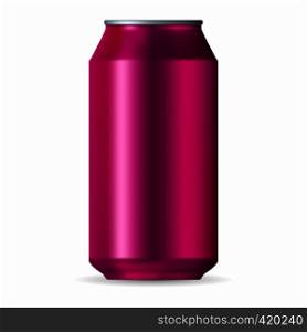 Realistic pink aluminum can isolated on a white background. Realistic pink aluminum can