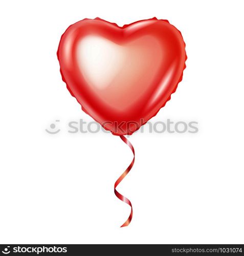 Realistic pink balloon in form of heart isolated on white background, romantic gift on date or celebration Valentines Day, vector illustration. Realistic pink balloon in form of heart isolated