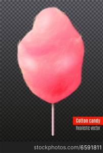Realistic pink cotton candy on white plastic stick isolated on transparent background 3d vector illustration. Realistic Cotton Candy Transparent Background