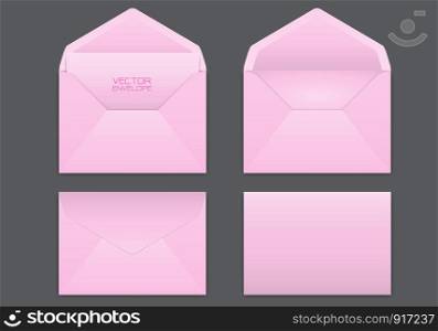 Realistic pink envelope set on grey background vector illustration.