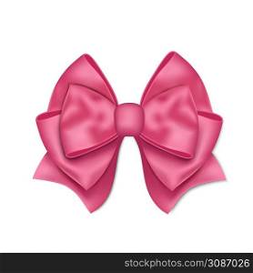 Realistic pink gift bow isolated on white background. Decoration elements for Christmas, birthday, Easter, Valentine?s Day, Women?s, Mothers? Day, and other your design.